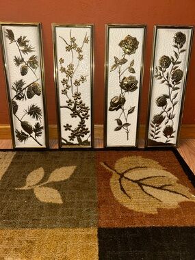 Vintage Copper and Tin Floral and Pinecone Wall Hangings